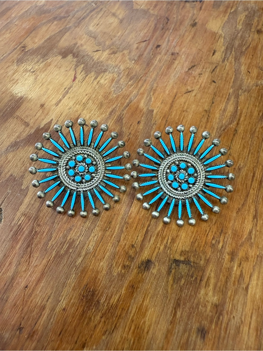 Zuni Turquoise Sunburst Silver-Tone Statement Earrings